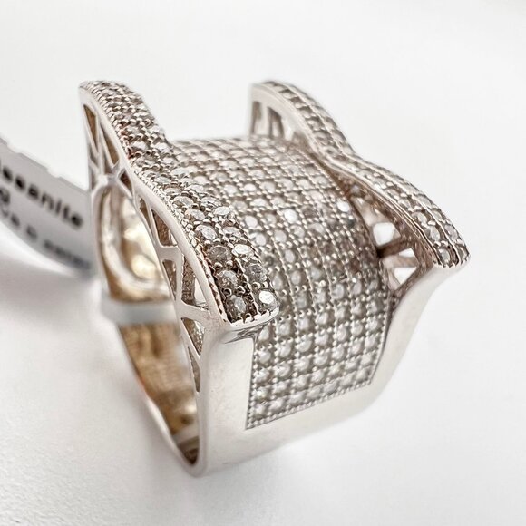 925 Sterling Sliver Moissanite Bridge Ring, 1.51ctw VVS Stones Hip Hop Jewelry B - Picture 2 of 8